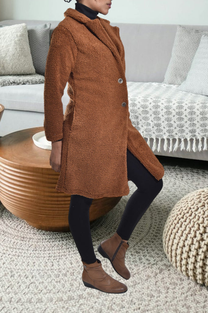 Brown Sherpa Fleece Coat - StylePhase SA