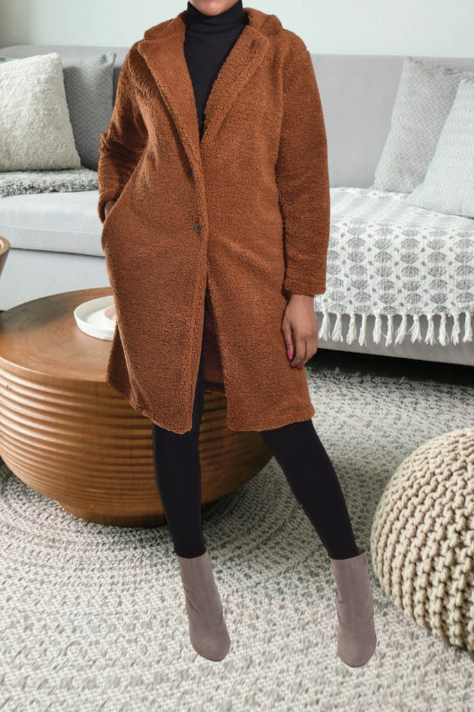 Brown Sherpa Fleece Coat - StylePhase SA