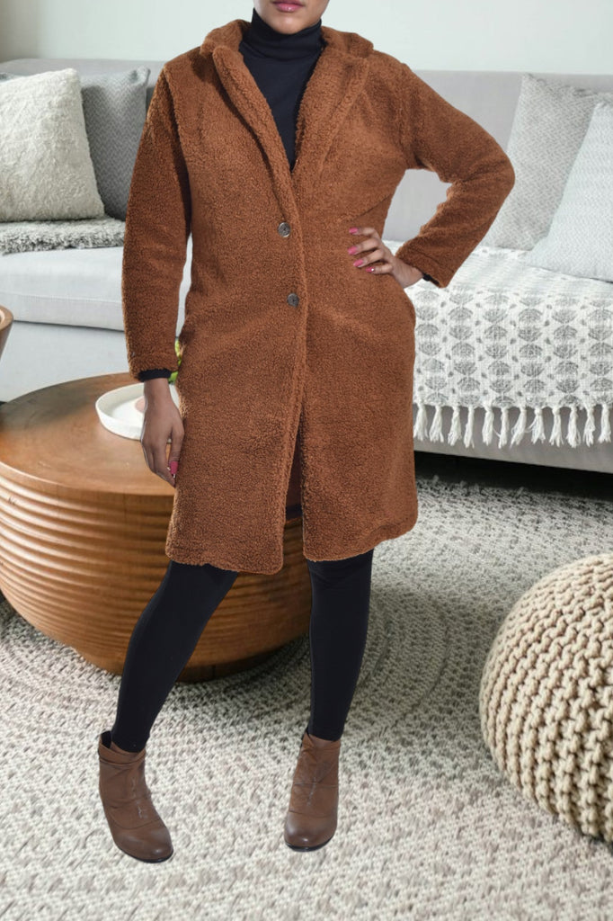 Brown Sherpa Fleece Coat - StylePhase SA