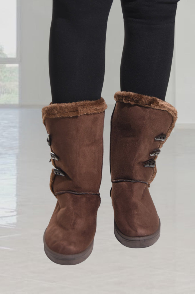 Brown Side Button Fur Boots - StylePhase SA