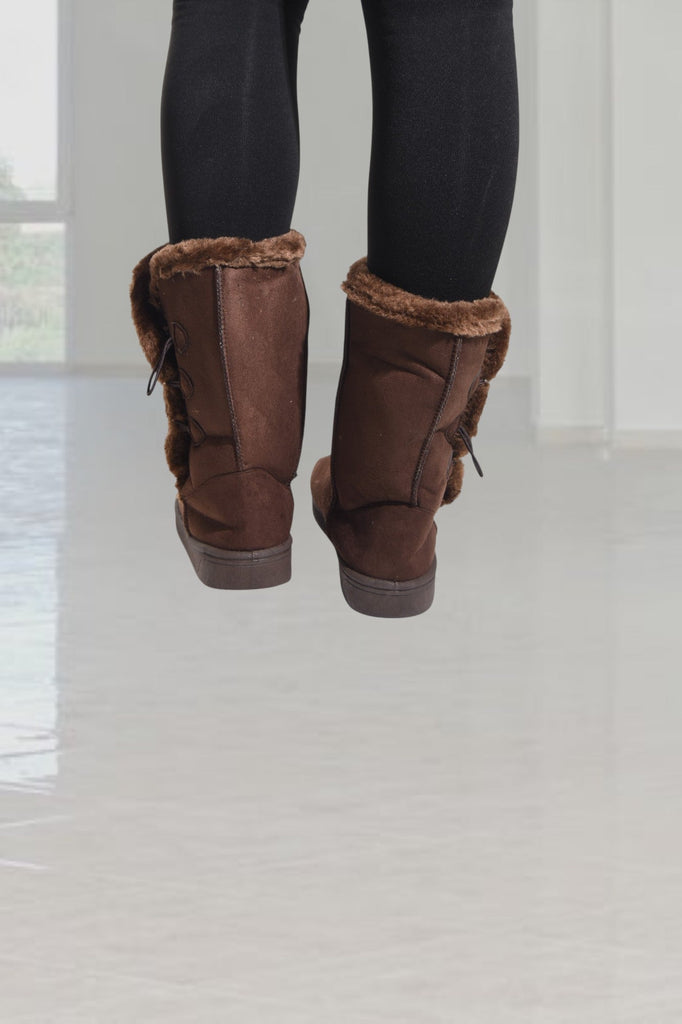 Brown Side Button Fur Boots - StylePhase SA