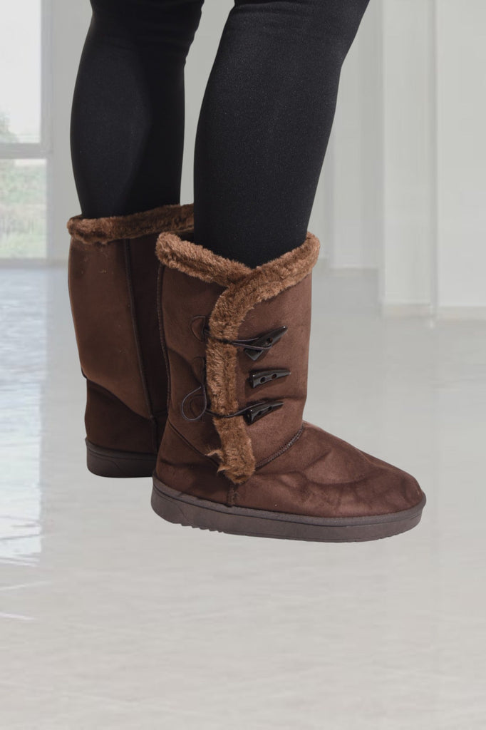 Brown Side Button Fur Boots - StylePhase SA