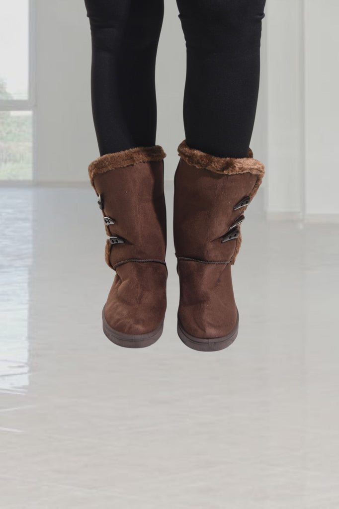 Brown Side Button Fur Boots - StylePhase SA