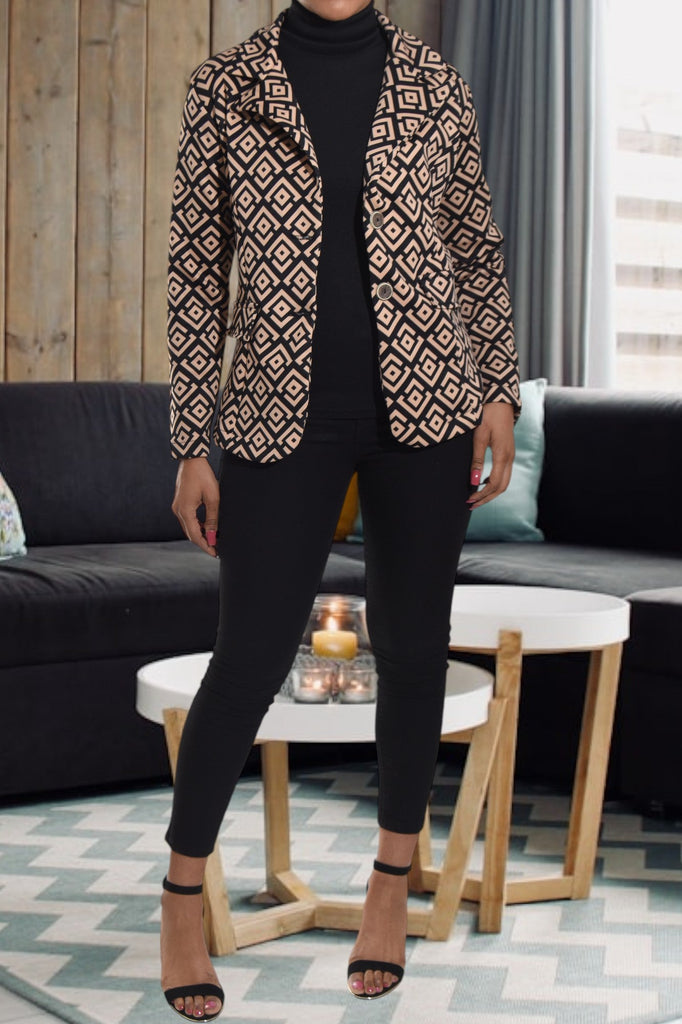 Brown Square Pattern Blazer Coat - StylePhase SA