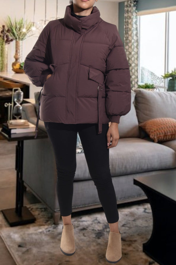 Brown Tie Puffer Jacket - StylePhase SA