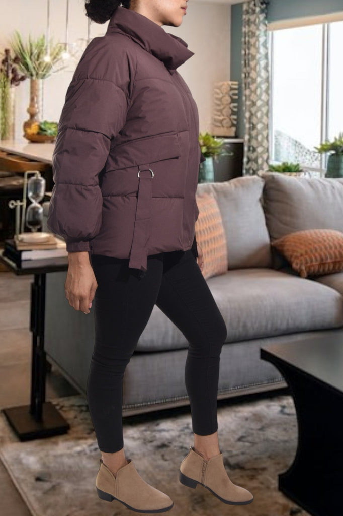 Brown Tie Puffer Jacket - StylePhase SA