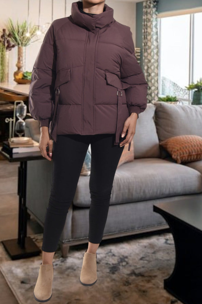 Brown Tie Puffer Jacket - StylePhase SA