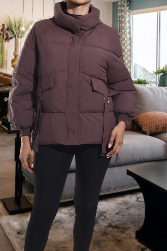 Brown Tie Puffer Jacket - StylePhase SA