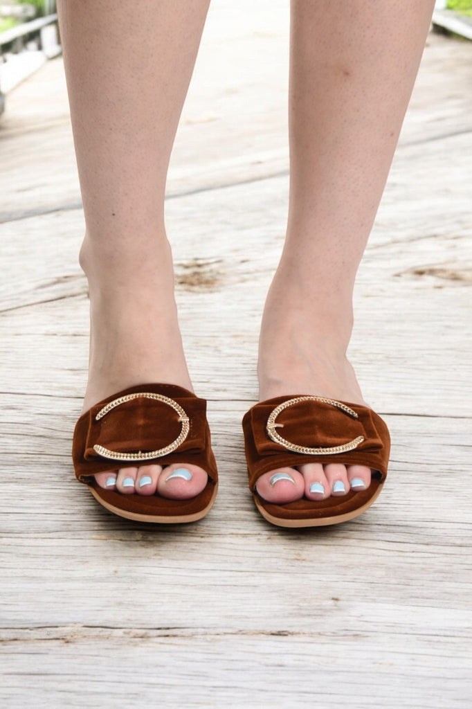 Buckle Detail Brown Slide Sandals - StylePhase SA