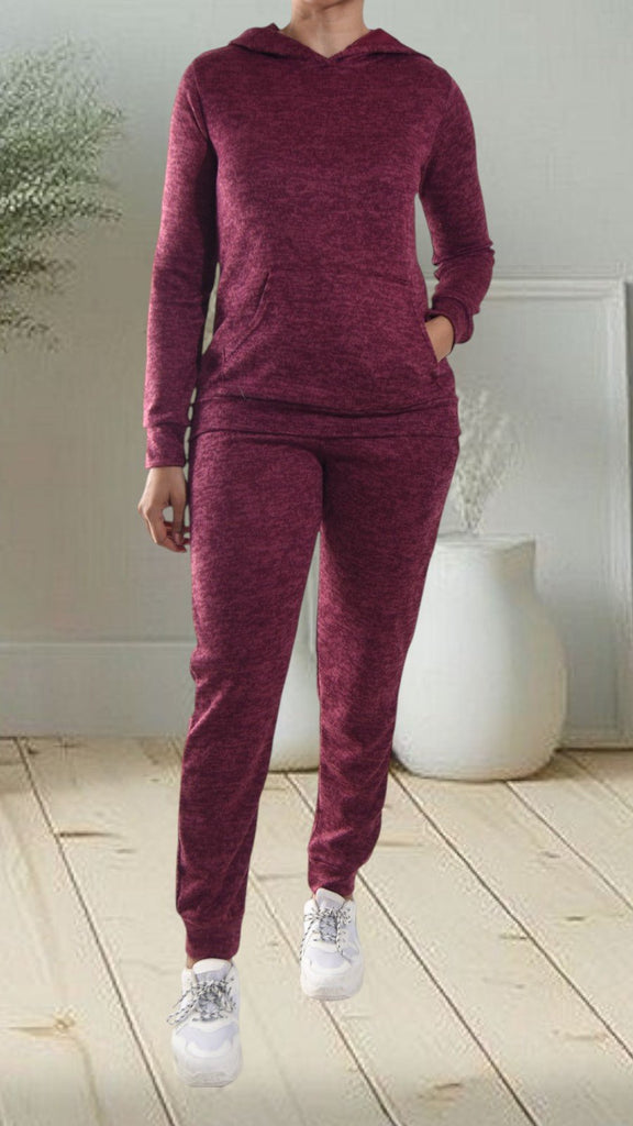 Burgundy Kangaroo Pocket Tracksuit Set - StylePhase SA