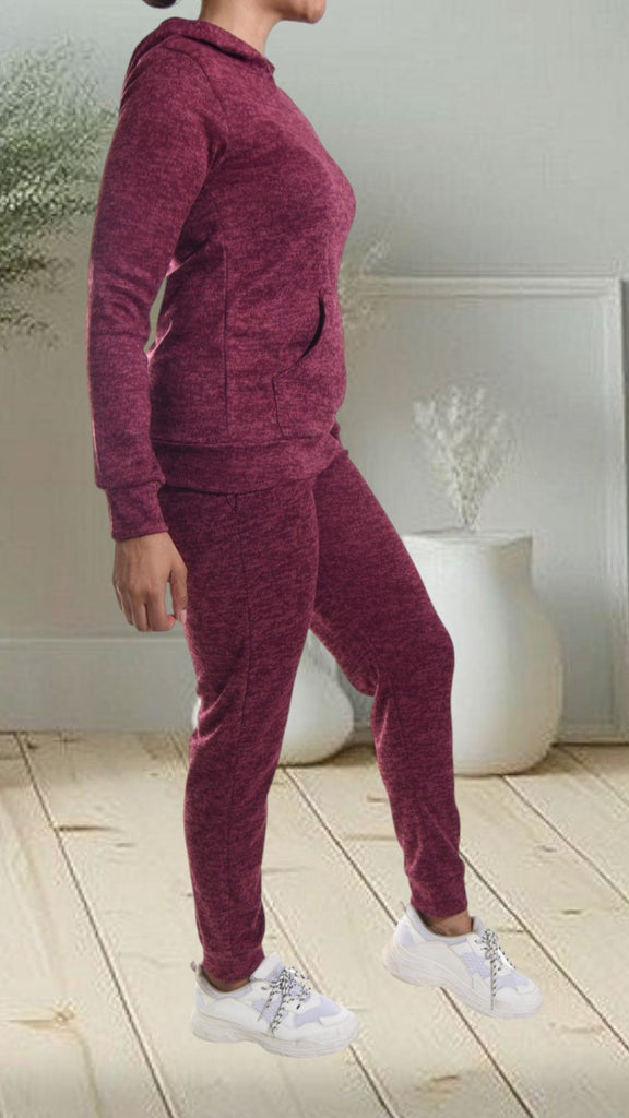 Burgundy Kangaroo Pocket Tracksuit Set - StylePhase SA
