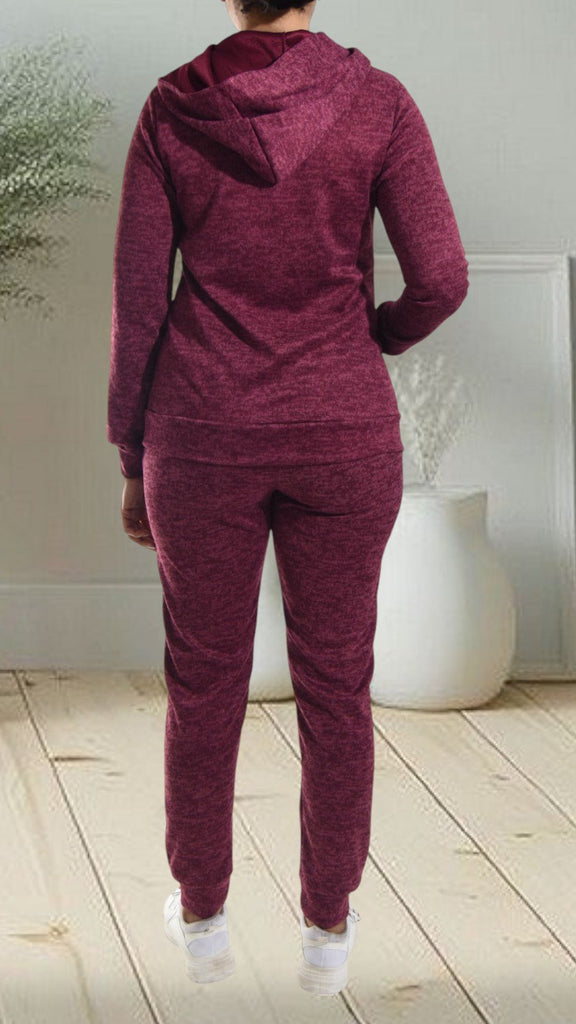Burgundy Kangaroo Pocket Tracksuit Set - StylePhase SA