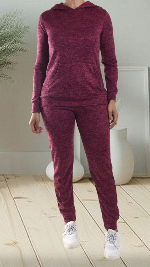 Burgundy Kangaroo Pocket Tracksuit Set - StylePhase SA