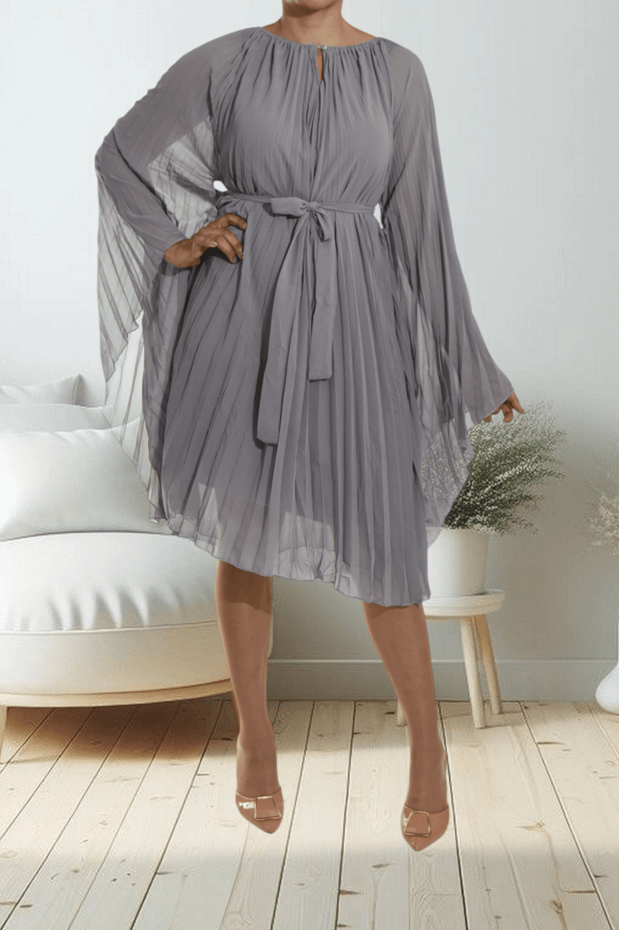 Butterfly Pleated Grey Dress - StylePhase SA