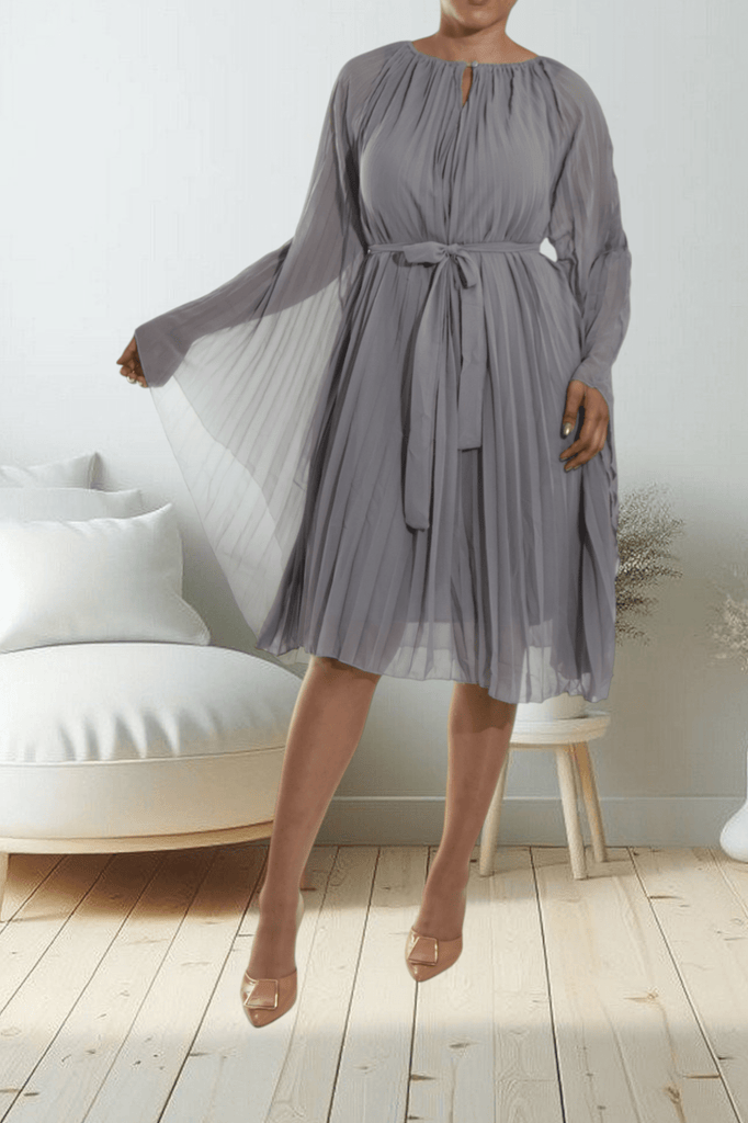 Butterfly Pleated Grey Dress - StylePhase SA