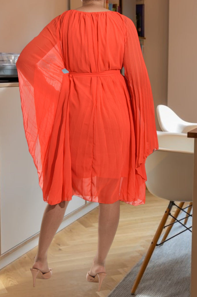 Butterfly Pleated Orange Dress - StylePhase SA