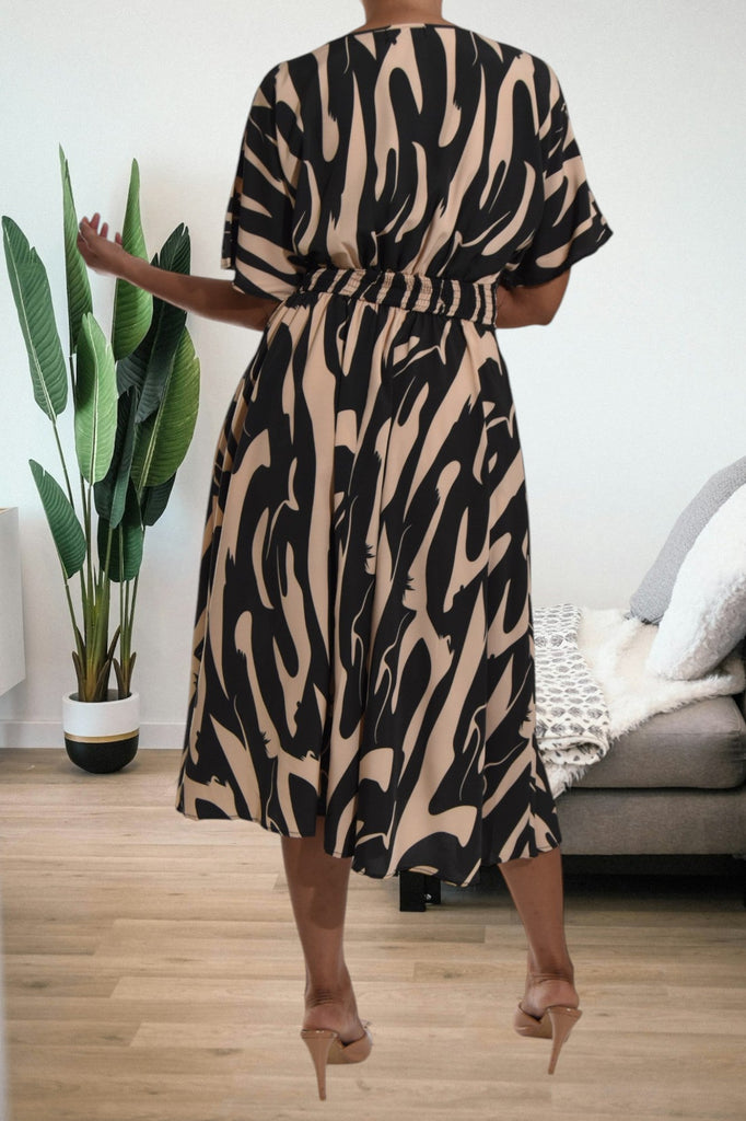 Butterfly Sleeve Black And Brown Dress - StylePhase SA