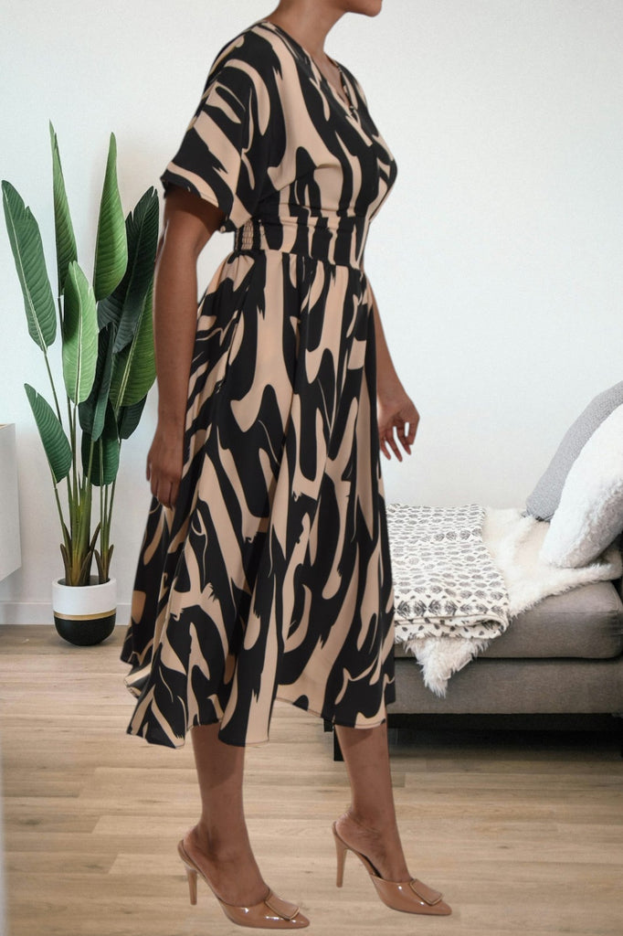 Butterfly Sleeve Black And Brown Dress - StylePhase SA