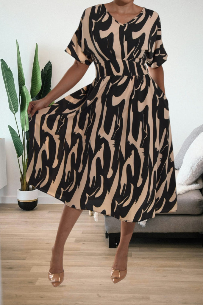 Butterfly Sleeve Black And Brown Dress - StylePhase SA