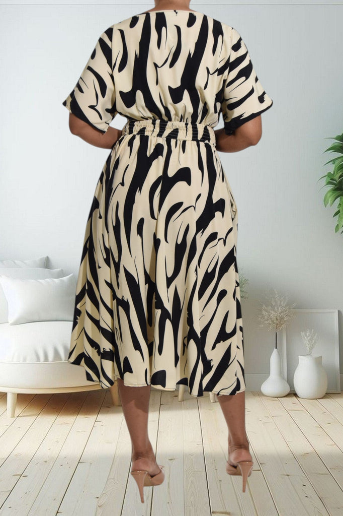 Butterfly Sleeve Black And Cream Dress - StylePhase SA