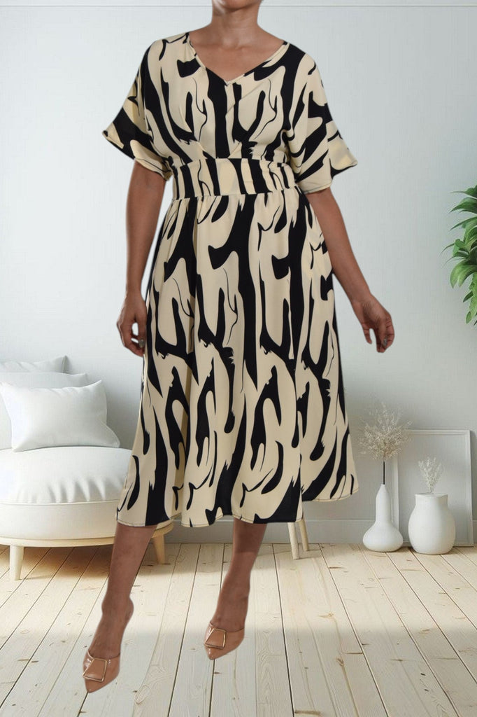 Butterfly Sleeve Black And Cream Dress - StylePhase SA