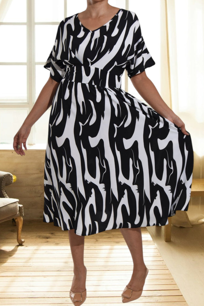 Butterfly Sleeve Black And White Dress - StylePhase SA