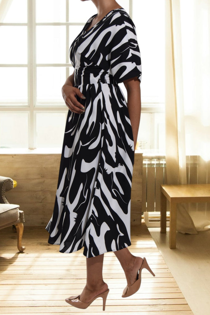 Butterfly Sleeve Black And White Dress - StylePhase SA