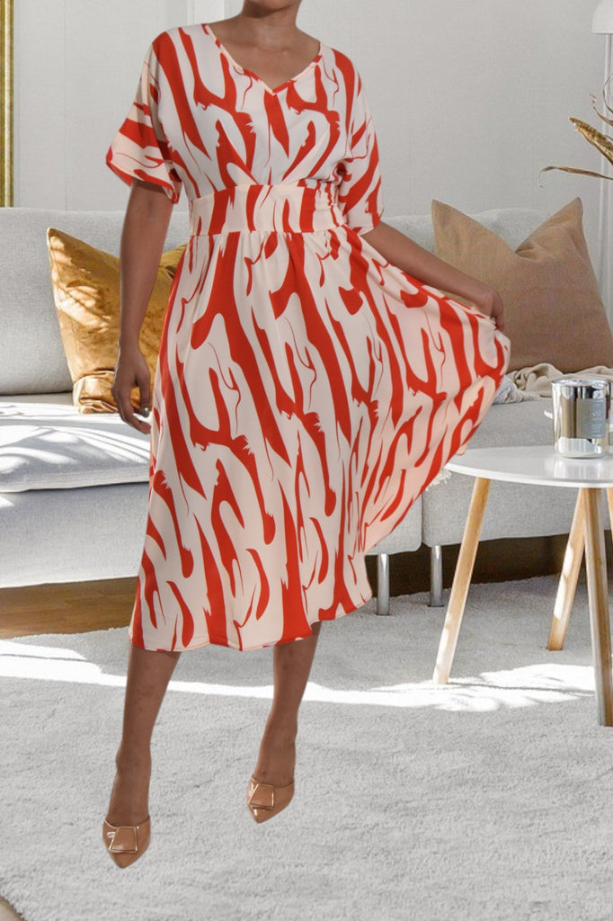 Butterfly Sleeve Cream And Orange Dress - StylePhase SA