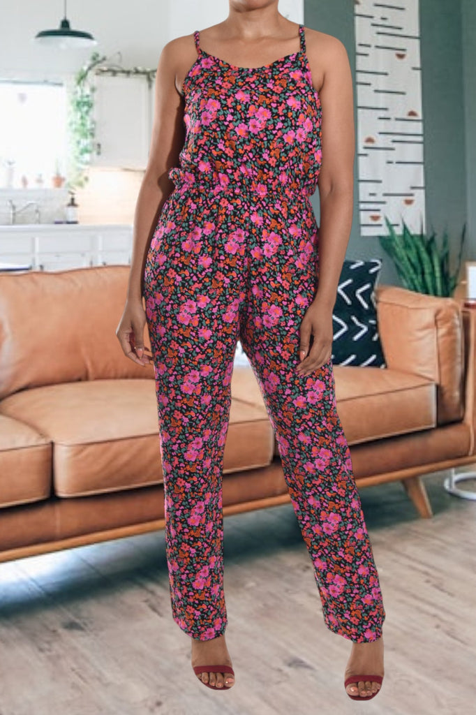 Cerise And Black Strappy Jumpsuit - StylePhase SA