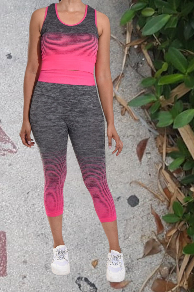 Cerise Color Block 3/4 Activewear Set - StylePhase SA