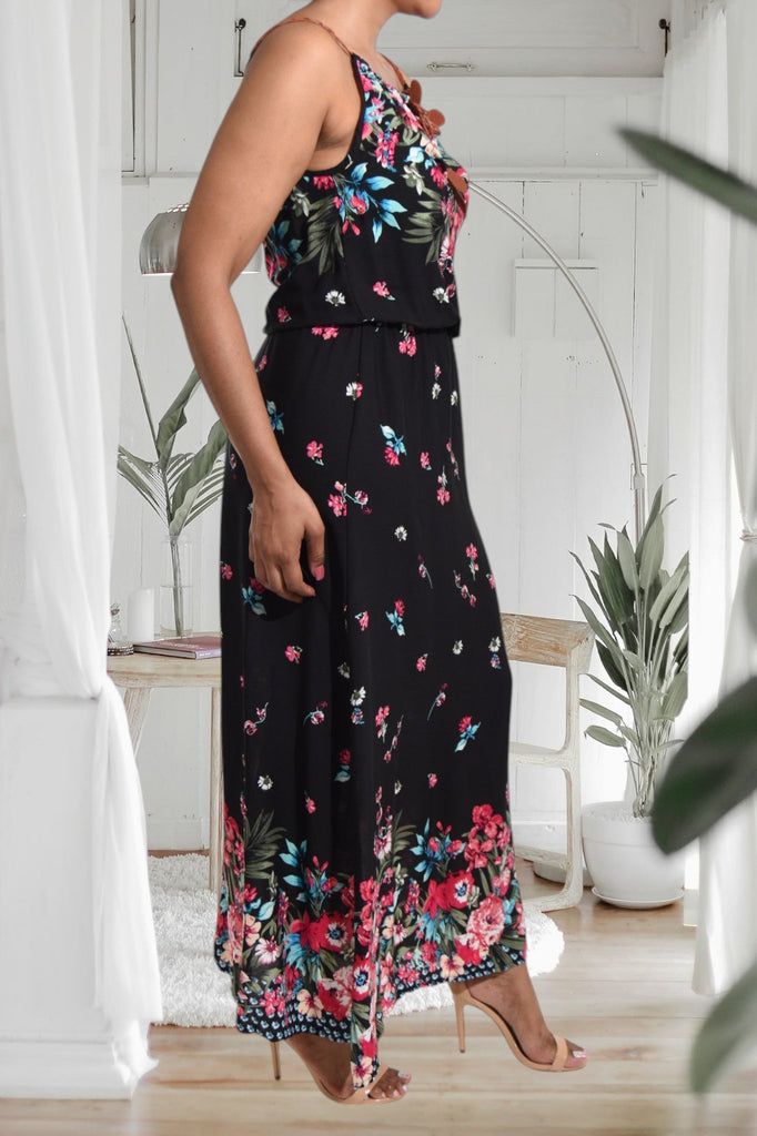 Cerise Floral Strappy Maxi Tie Dress - StylePhase SA