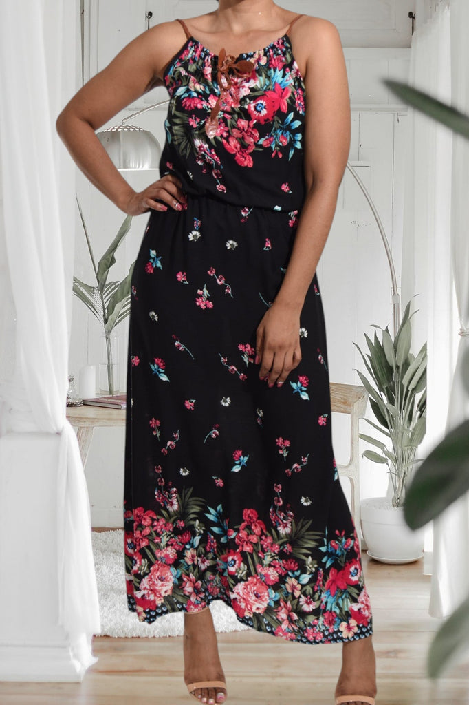 Cerise Floral Strappy Maxi Tie Dress - StylePhase SA