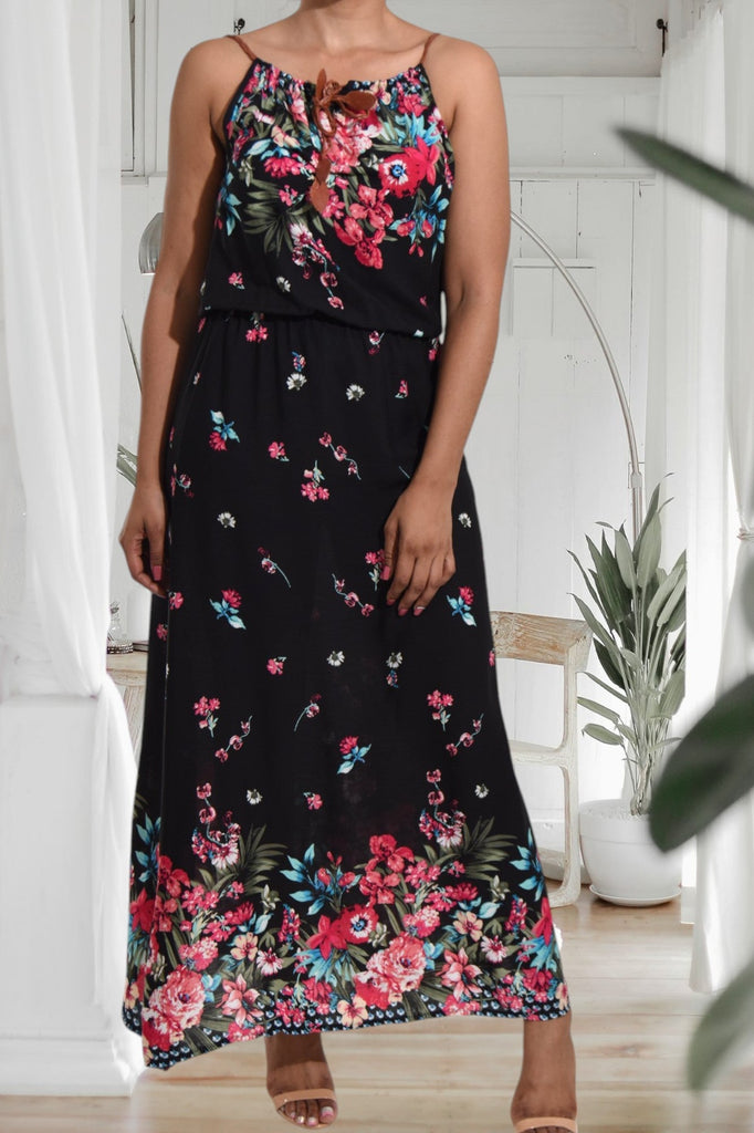 Cerise Floral Strappy Maxi Tie Dress - StylePhase SA