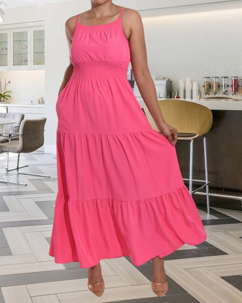 Cerise Strappy Ruffle Pocket Dress - StylePhase SA