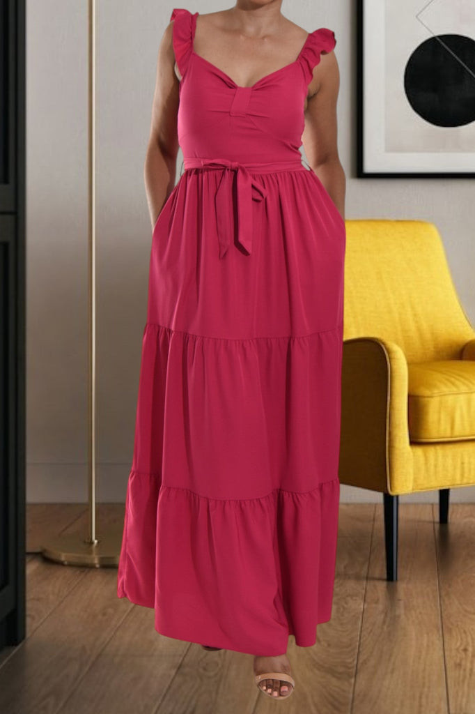 Cerise Tier Flutter Sleeve Dress - StylePhase SA