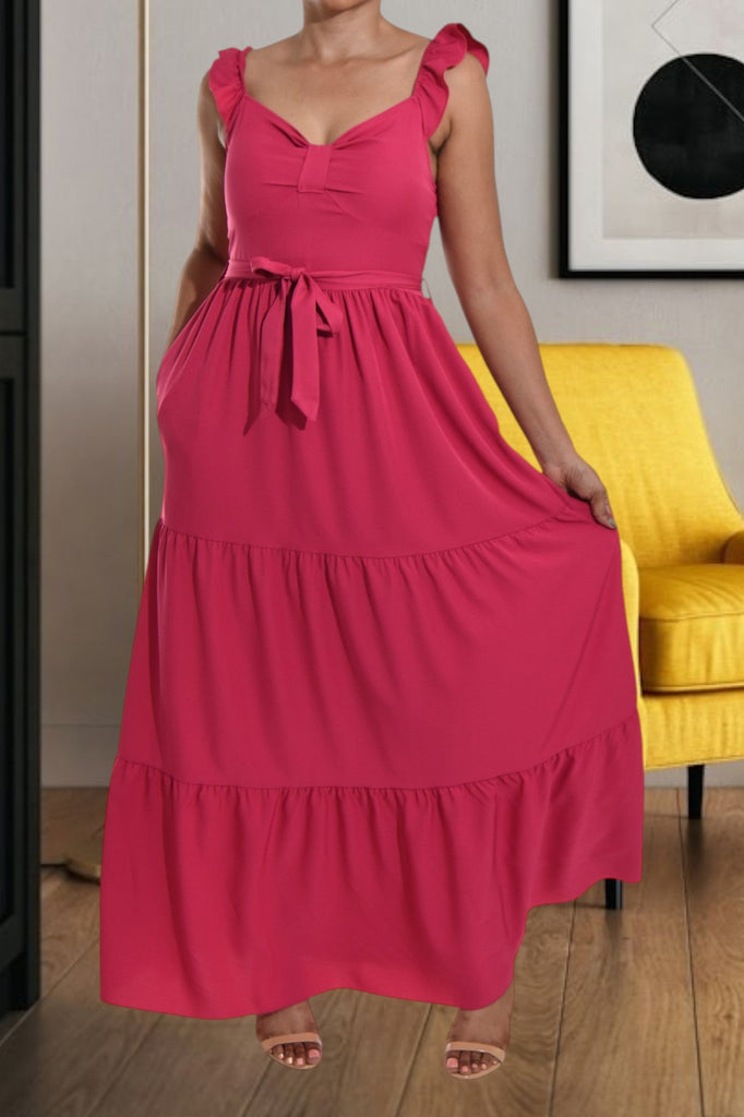 Cerise Tier Flutter Sleeve Dress - StylePhase SA