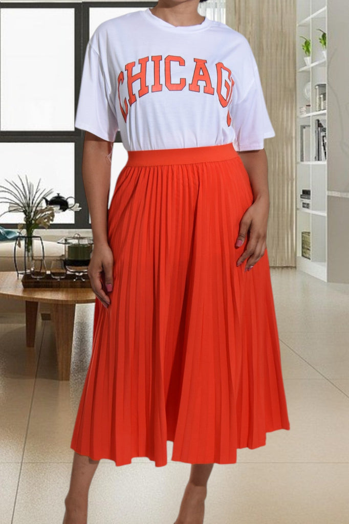 Chicago Orange Pleated Two Piece Set - StylePhase SA