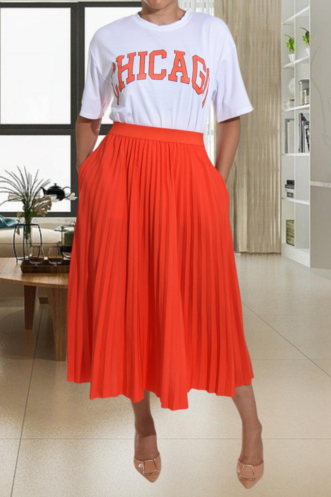 Chicago Orange Pleated Two Piece Set - StylePhase SA