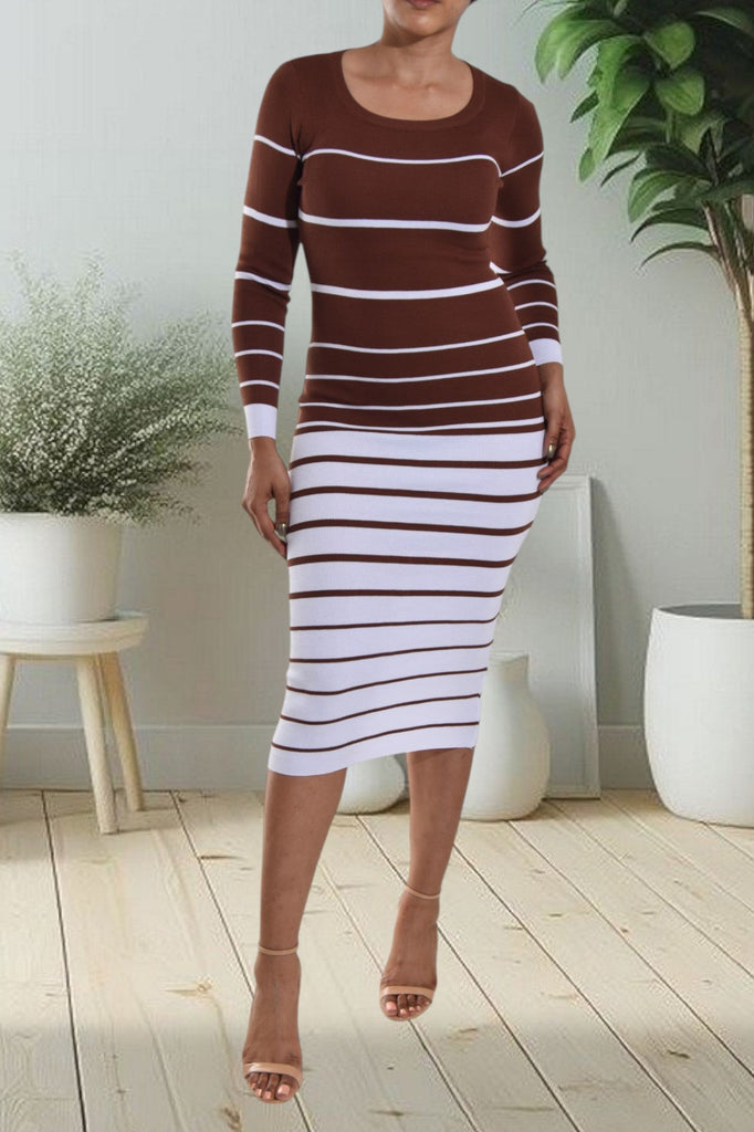 Choc Brown Stripe Body Con Dress - StylePhase SA