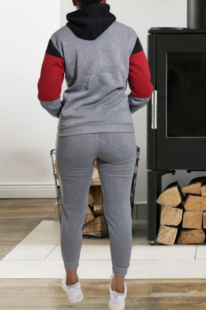 Color Block Dark Grey Kangaroo Pocket Tracksuit - StylePhase SA