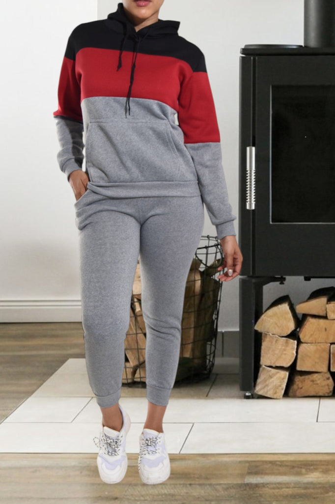 Color Block Dark Grey Kangaroo Pocket Tracksuit - StylePhase SA