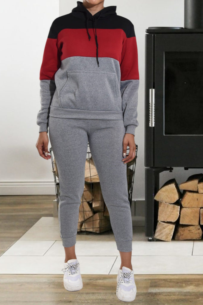 Color Block Dark Grey Kangaroo Pocket Tracksuit - StylePhase SA