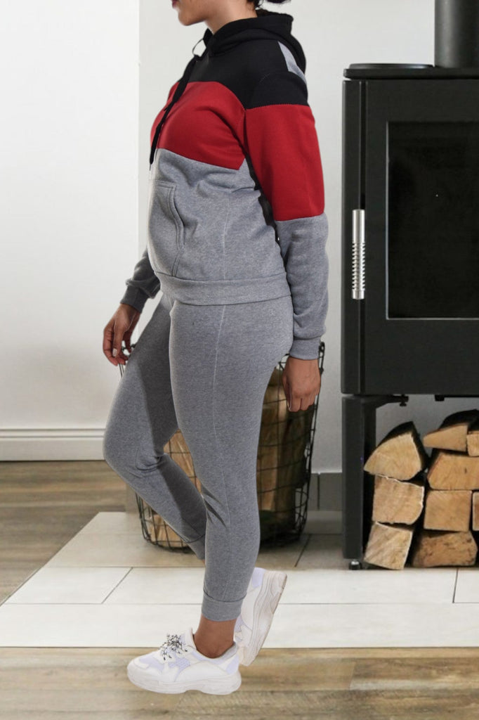 Color Block Dark Grey Kangaroo Pocket Tracksuit - StylePhase SA