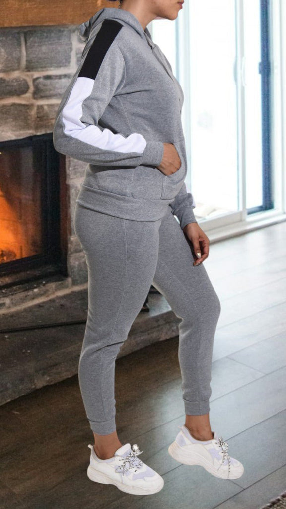 Color Block Fleece Grey Tracksuit - StylePhase SA