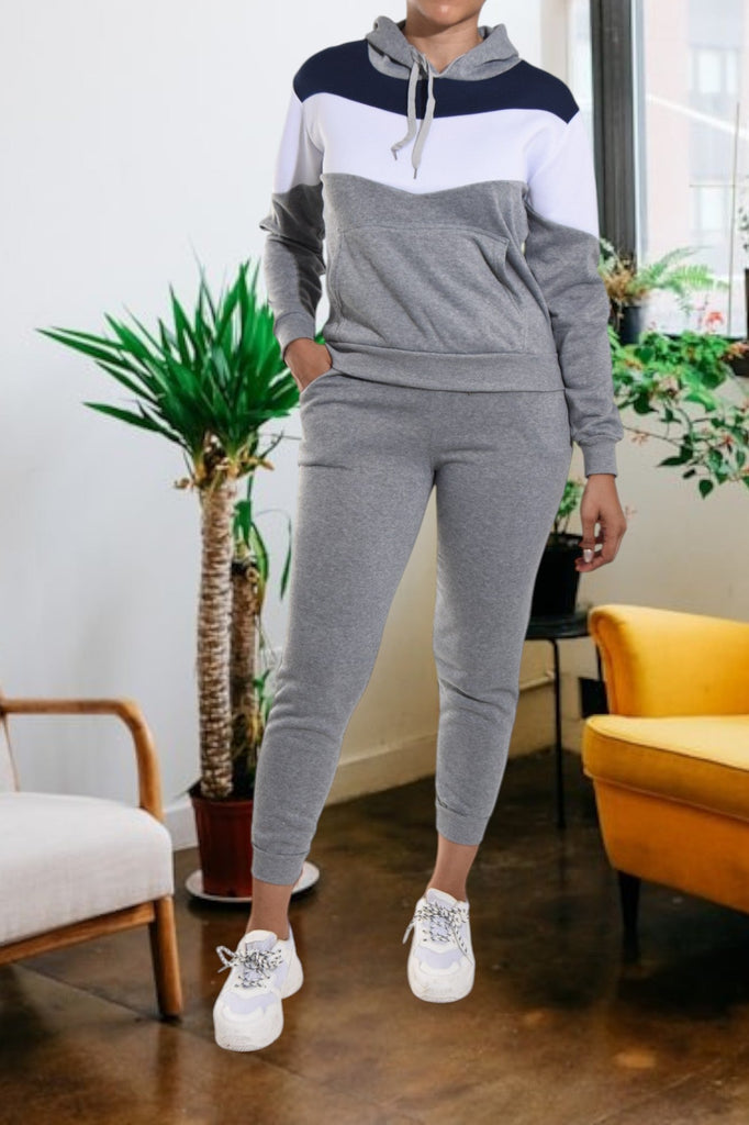 Color Block Grey Kangaroo Pocket Tracksuit - StylePhase SA