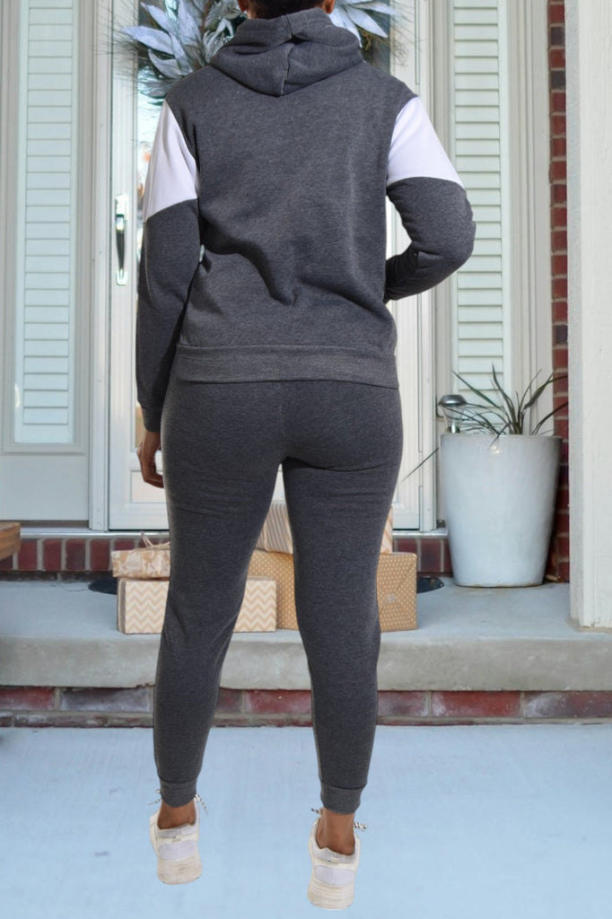 Color Block Grey Kangaroo Pocket Tracksuit - StylePhase SA