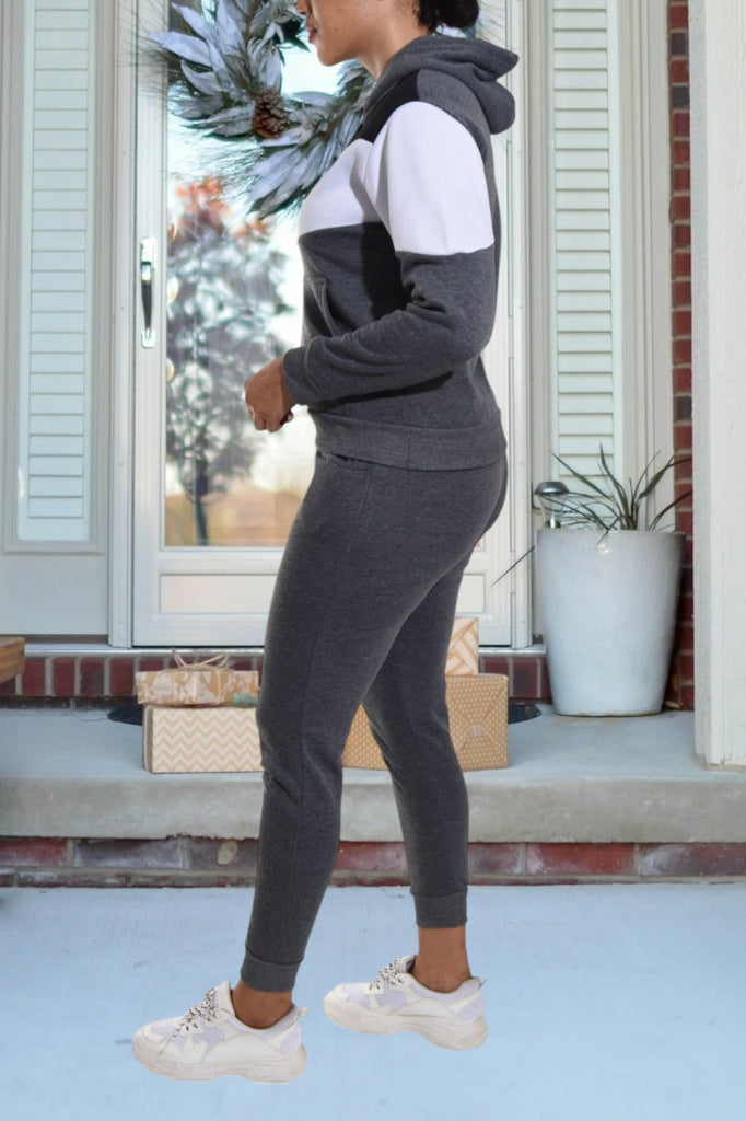 Color Block Grey Kangaroo Pocket Tracksuit - StylePhase SA