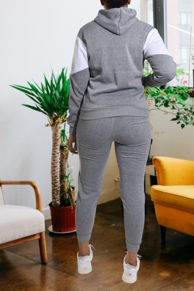 Color Block Grey Kangaroo Pocket Tracksuit - StylePhase SA