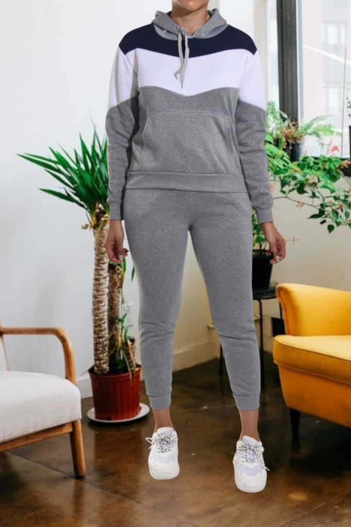 Color Block Grey Kangaroo Pocket Tracksuit - StylePhase SA