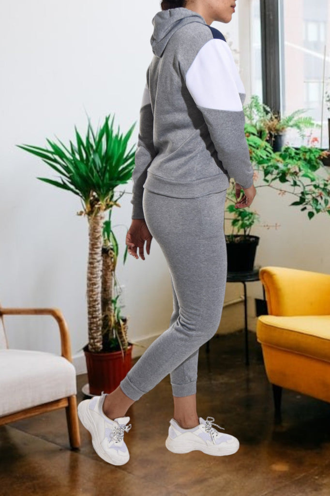 Color Block Grey Kangaroo Pocket Tracksuit - StylePhase SA